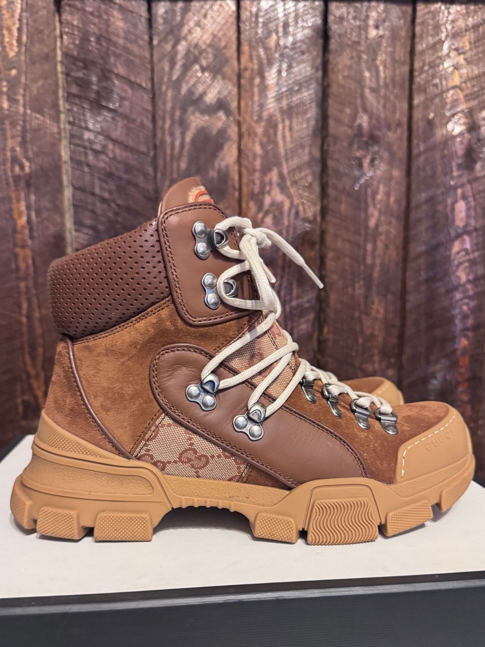 Gucci Brown Suede and Leather Lace-Up Women's Hiking Boot